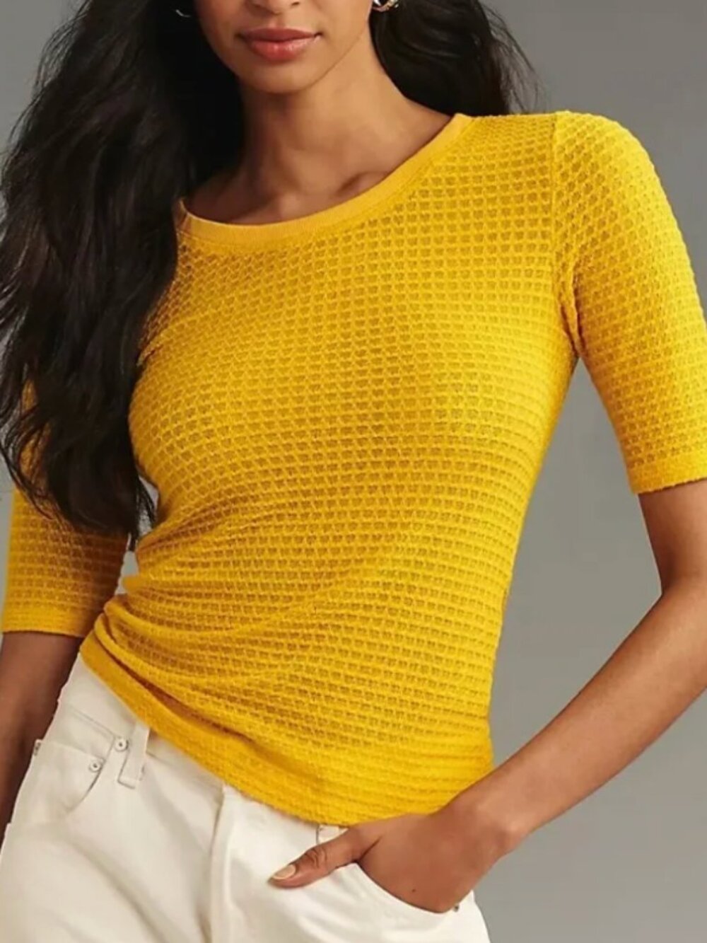 Pilcro Anthropologie‎ Waffle Knit Textured Top Womens XS Short Sleeve Yellow NWT
